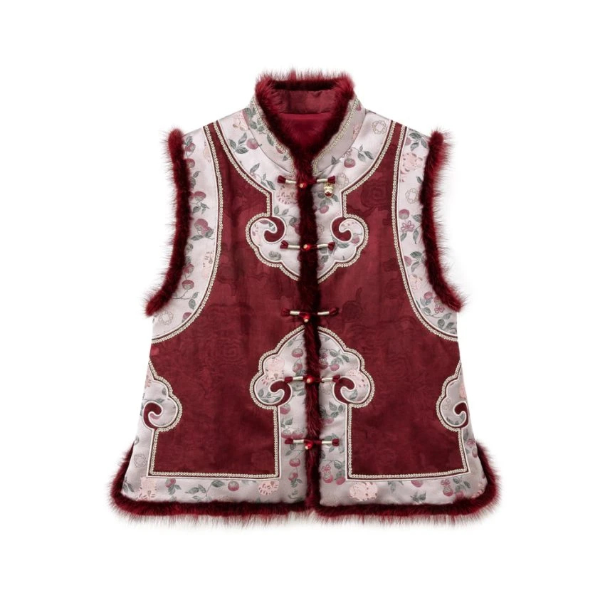 【如意锦鲤】深圳原创高端国风桑蚕丝貂毛刺绣马甲90868