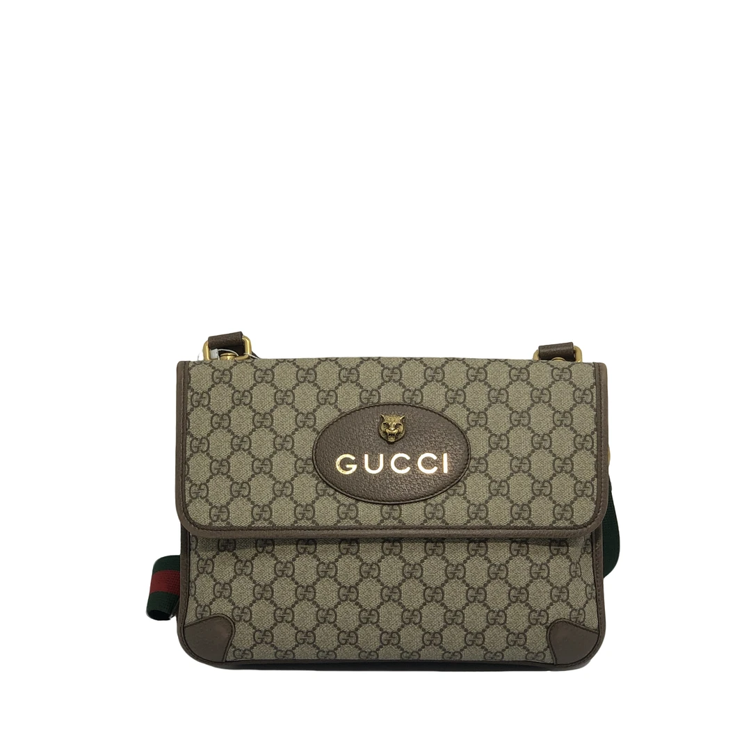 95新 GUCCI/古驰 老花虎头单肩包/3373号经典奢侈棕色翻盖中号