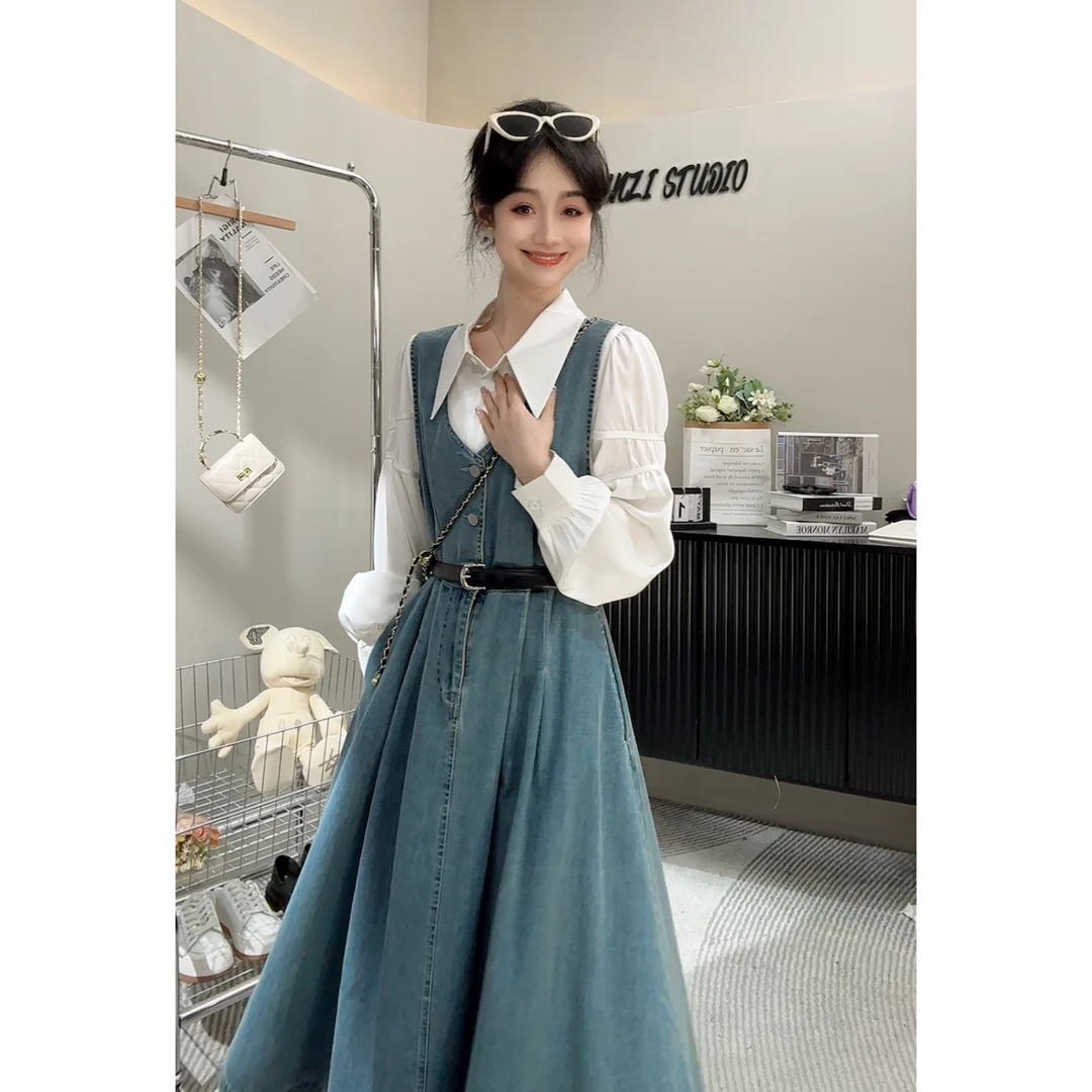 100%莱赛尔天丝气质背心牛仔连衣裙送腰带【10134】