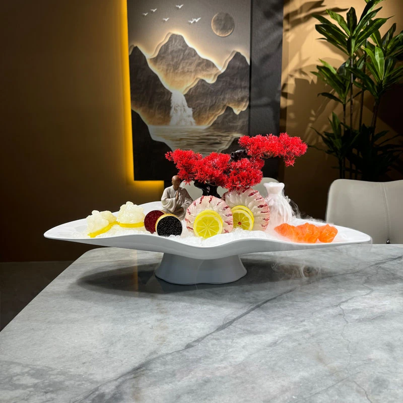 新款密胺高级感网红火锅鲜肉摆盘三文鱼生鲜高端刺身盘子高档