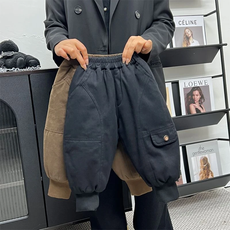 儿童三层棉裤男女童加绒加厚冬季儿童棉裤外穿休闲裤男童宝宝宽松