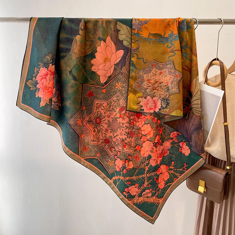 【花萝梅花】70*180香云气质时尚百搭大方双面手绘印花双层卷边