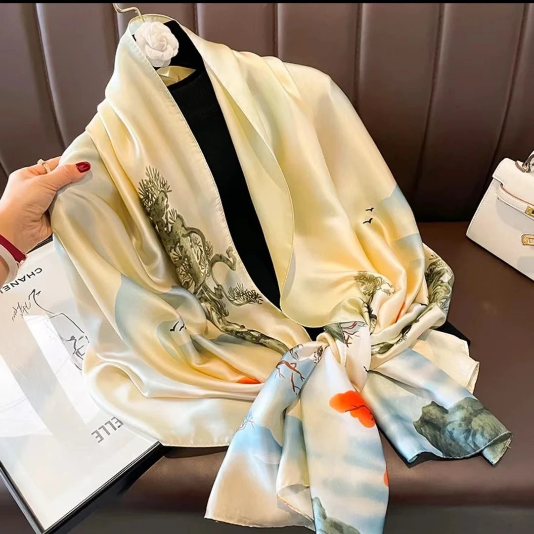 【云山海】90*180新款丽锦缎百搭洋气丝巾时尚气质缎面长巾