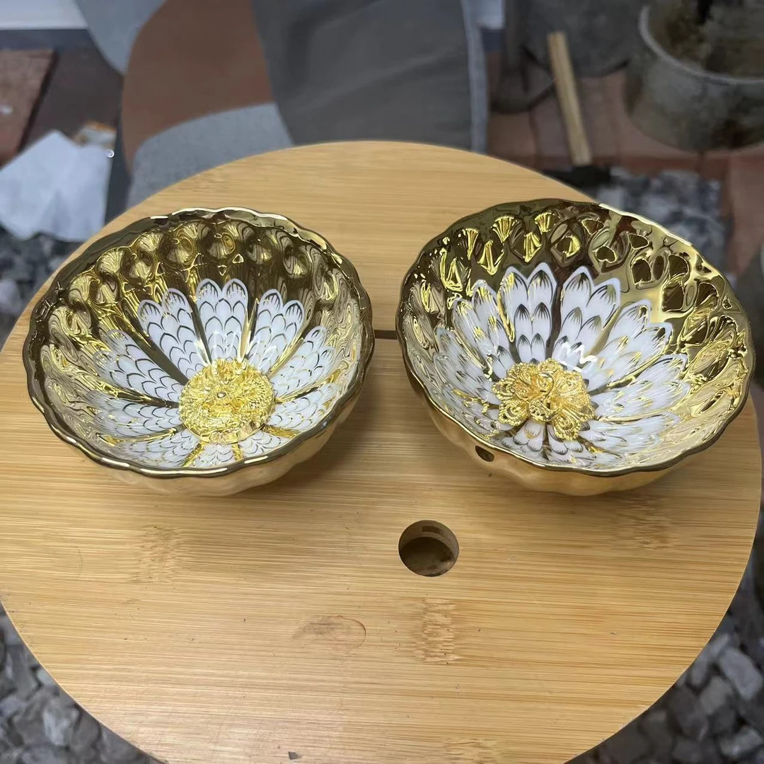 l闪购商品】金玉满堂龙凤对杯 精美无暇 茶杯 主人杯 A（无礼盒）