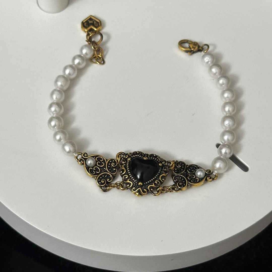 【足金999黑桃心珍.珠手链】黑金手链#精品黑金工艺