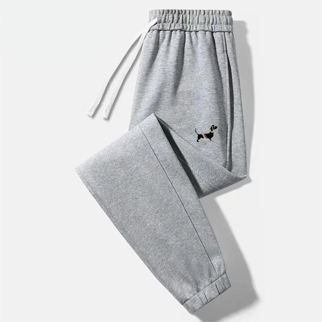 外贸原单华棉卫裤长裤束脚百搭时尚休闲裤舒适情侣刺绣腊肠狗DK11