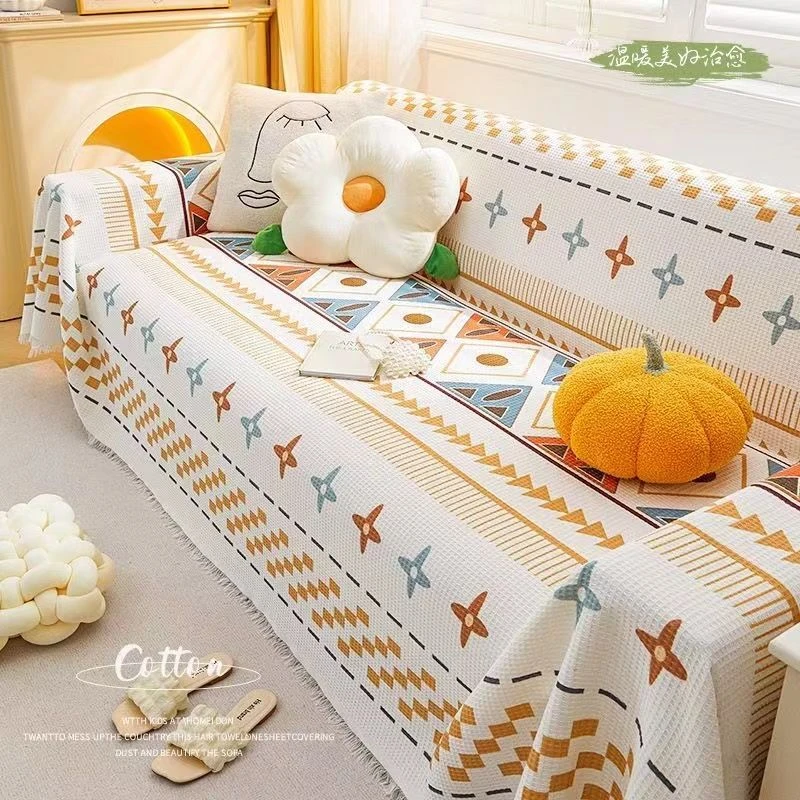 简约棉麻奶油风沙发毯巾全盖四季通用沙发盖布沙发巾沙发垫一体式