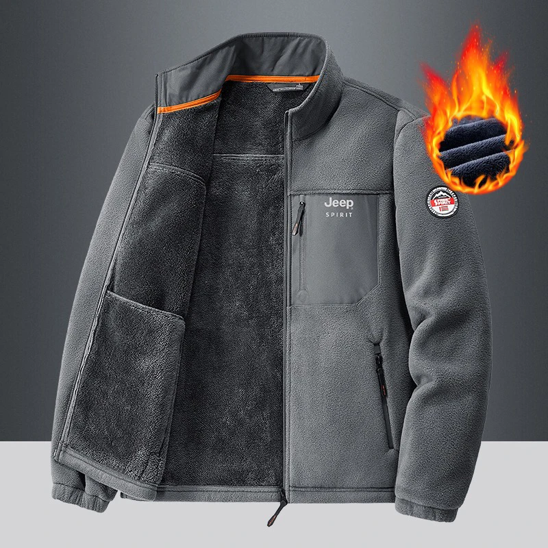 吉普抓绒衣男士户外新款保暖上衣加绒卫衣加厚摇粒绒40岁大码
