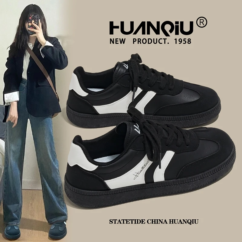 环球德训鞋女款2024新款爆款黑色鞋子女秋季休闲学生百搭软底板鞋