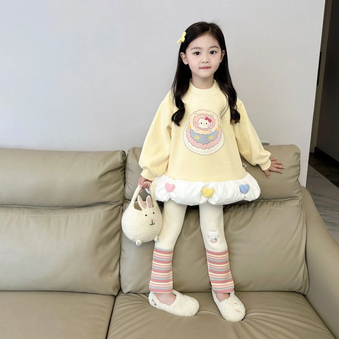 女童卫衣裙套装2024冬季新款儿童加绒加厚蓬蓬裙拼接打底裤两件套