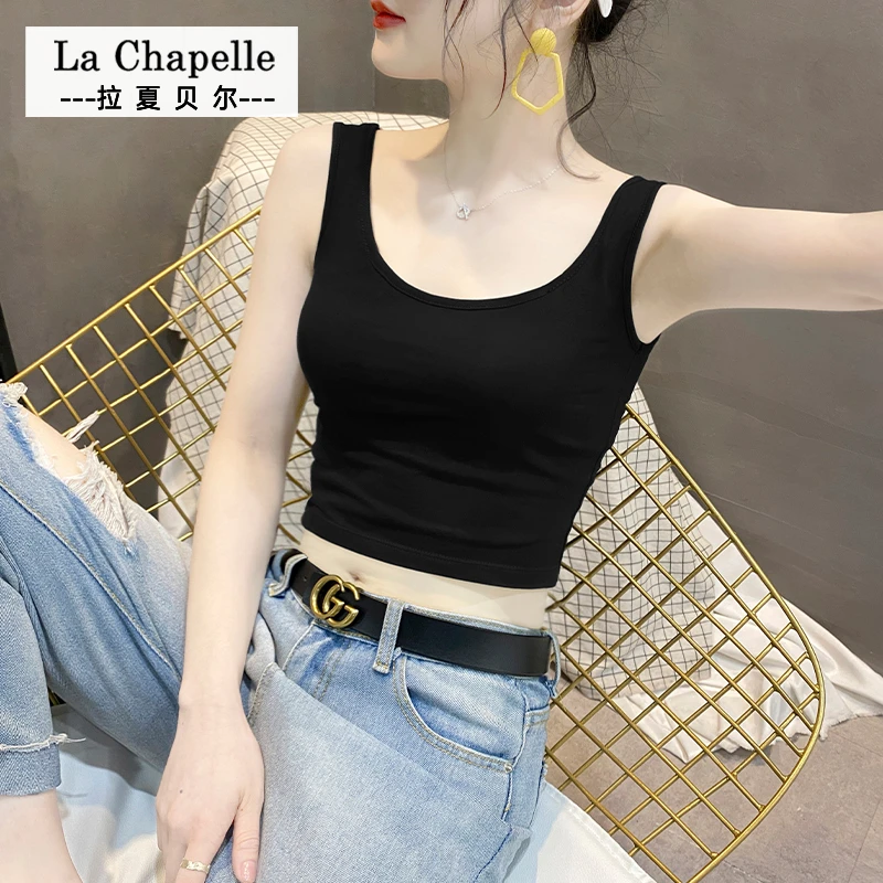 拉夏贝尔JS方领吊带背心女内搭打底夏外穿美背新款小众露脐上衣