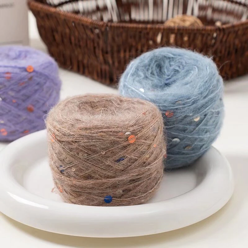 【一团一两】真丝大亮片马海毛毛线  手工编织柔软diy围巾外套毛衣