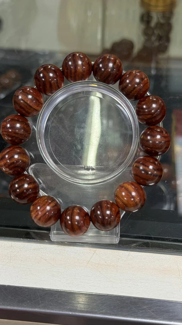 正宗海南黄花梨黄金满虎皮纹1.5规格海黄手串(多样性发货其一)