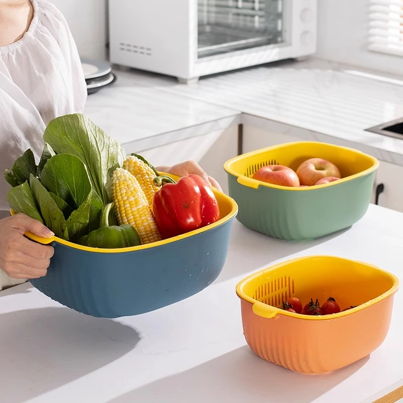 双层镂空洗菜盆沥水篮子厨房收纳多功能客厅家用水果盘洗水果菜篮