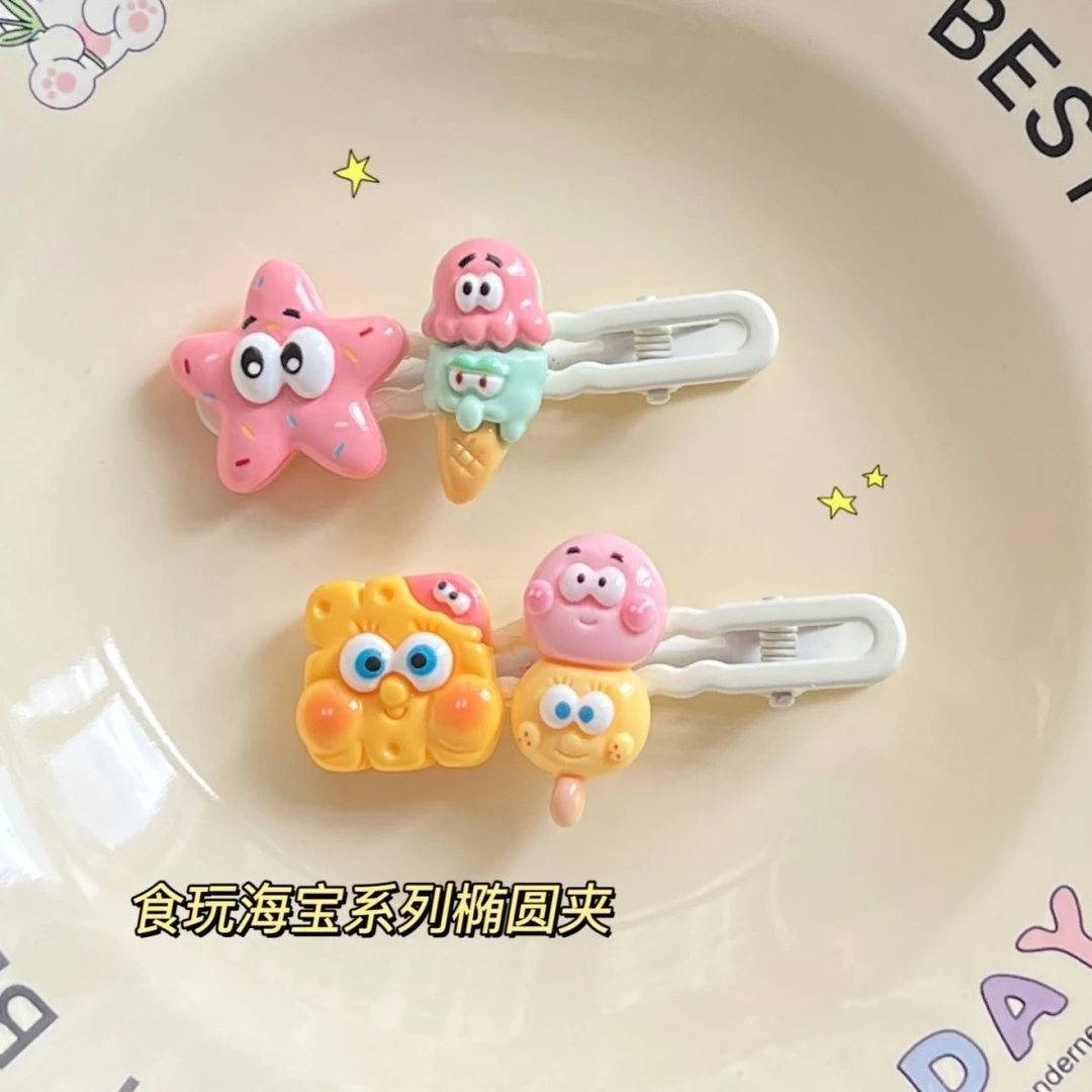 可爱卡通饼干食玩海绵宝宝派大星边夹ins少女心甜美发夹学生发橘