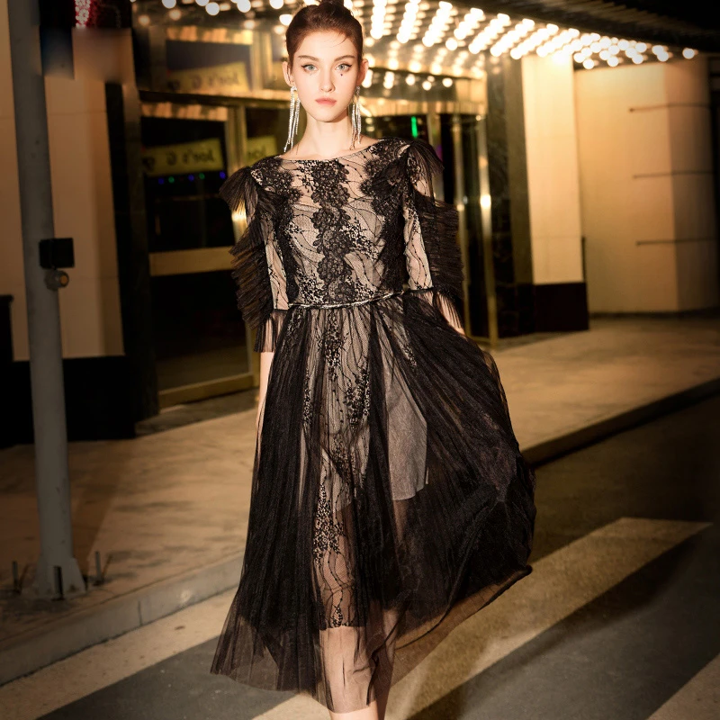 【陵陵】Y20056礼服女网纱蕾丝精致少女宴会派对名媛气质优雅连衣裙