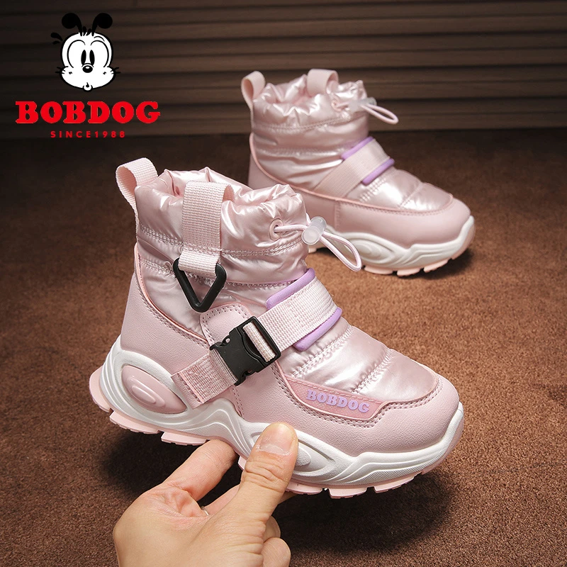 巴布豆童鞋儿童雪地靴女童棉鞋2023新款冬季加绒保暖男童大棉靴子