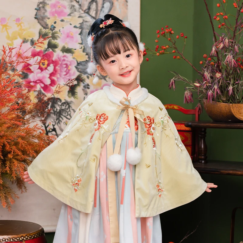 西子问汉服女童【锦愿斗篷】拜年秋冬刺绣斗篷