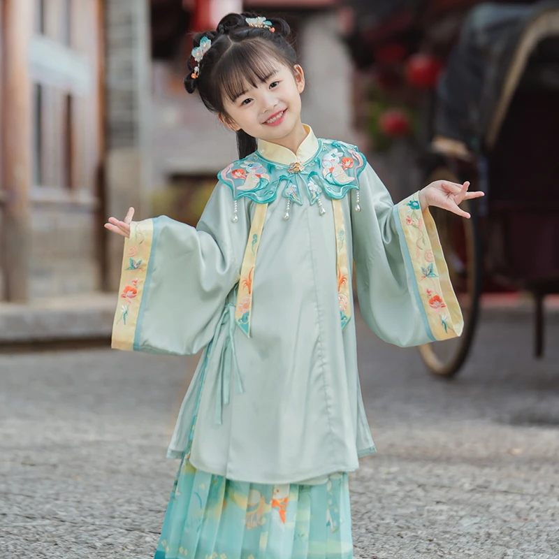 西子问女童汉服【青栀】改良套装古风公主仙气古装薄款春秋裙装