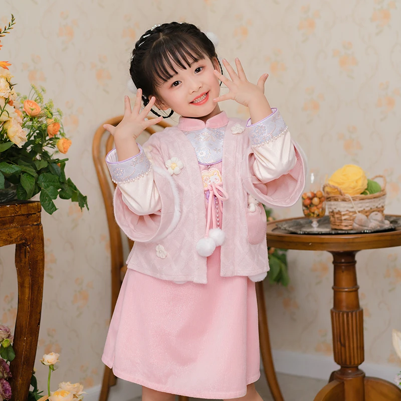西子问【沐绵】女童汉服旗袍套装改良风国潮仙气古装薄秋款公主裙