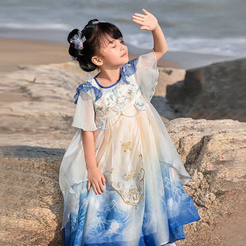 西子问齐胸襦裙【蝶梦】汉服女童仙气薄款夏款高端儿童国风汉服