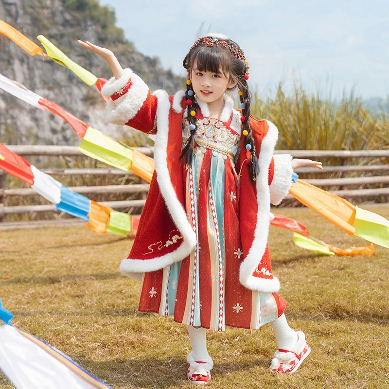 西子问女童汉服【菩瑶】藏风民族风套装外套冬季原创儿童