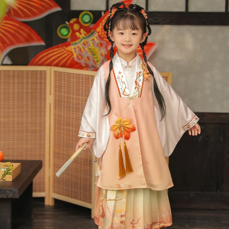 西子问女童汉服【佳愿】唐制改良套装古风公主仙气古装薄款春秋裙