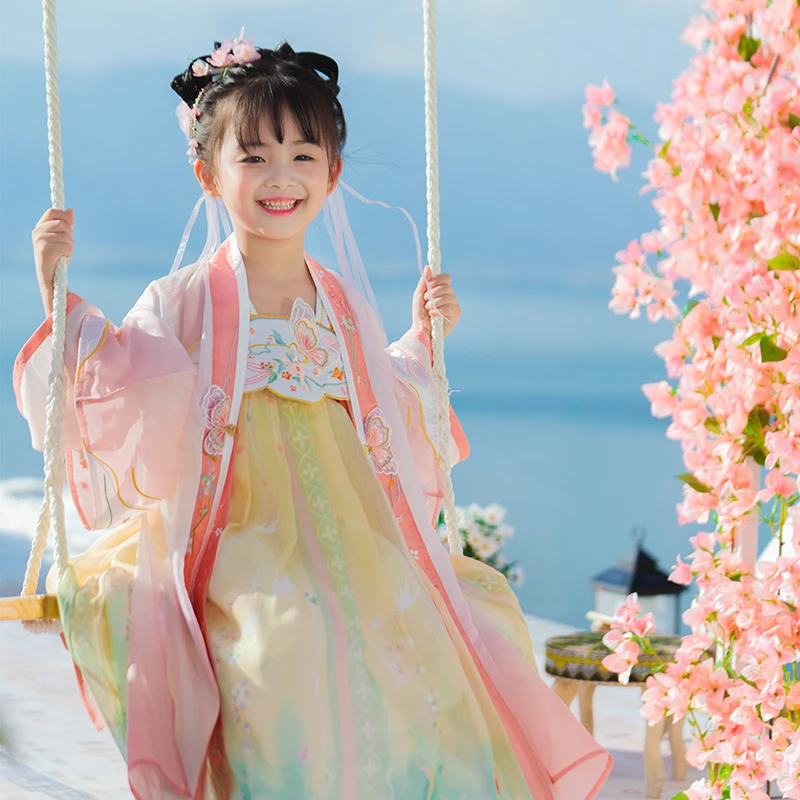 西子问【清研】唐制襦裙儿童古风仙气古装薄款春款公主裙