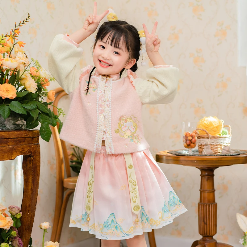 西子问汉服女童【香蜜】冬季儿童刺绣改良套装