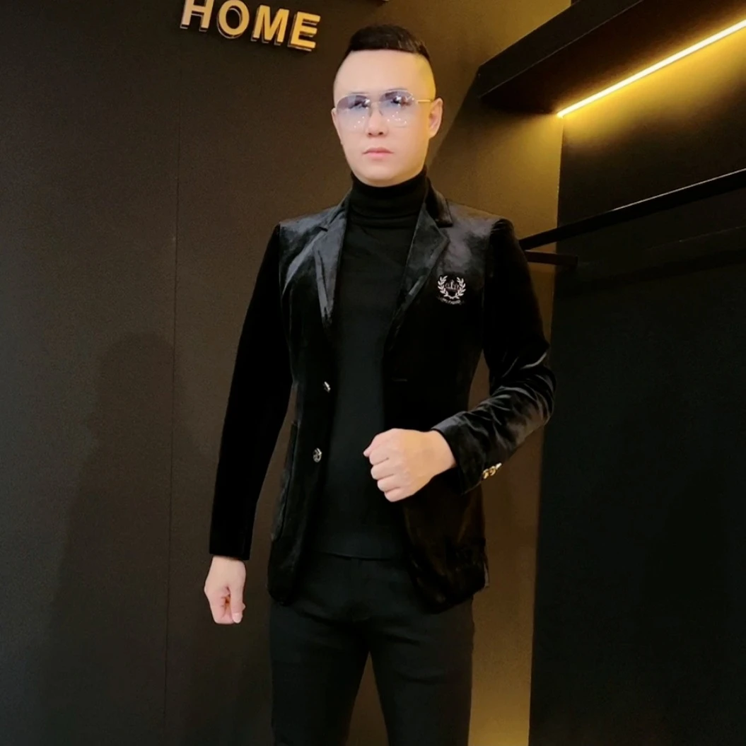 秋季男士新款绅士百搭金丝绒外套轻奢欧货休闲西装男高档西服上衣