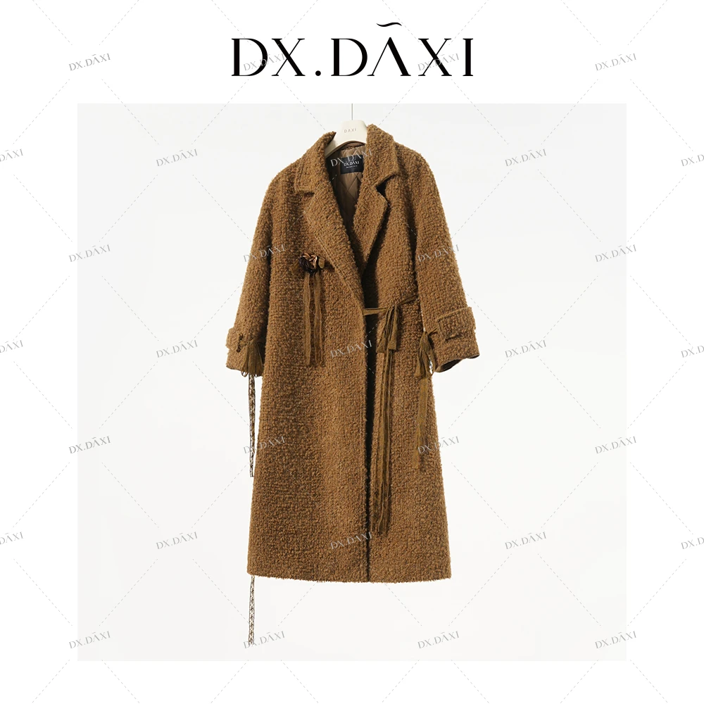 代大喜【蕾丝绮梦】高级感系带毛呢宽松气质百搭大衣冬季新款女外套