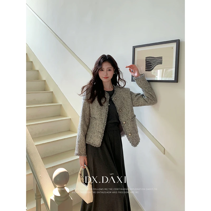 DX.DAXI【星河】气质高级感经典小香风灰色外套秋季新款长袖短外套