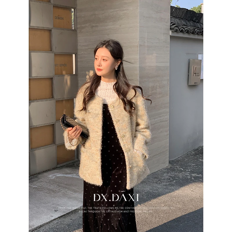 代大喜【香槟玫瑰】小香风气质外套女秋冬2024新款加厚粗花呢上衣