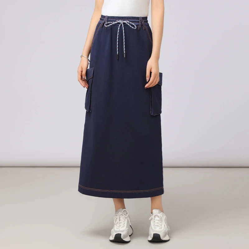 AMASS/阿玛施 新款高腰中长裙气质优雅百搭秋季显瘦半身裙5200410