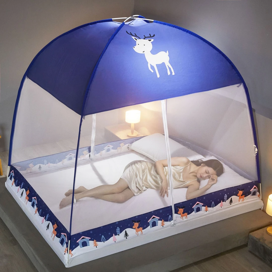 免安装蒙古包蚊帐家用卧室加密单人学生宿舍防尘折叠蚊帐防蚊防摔