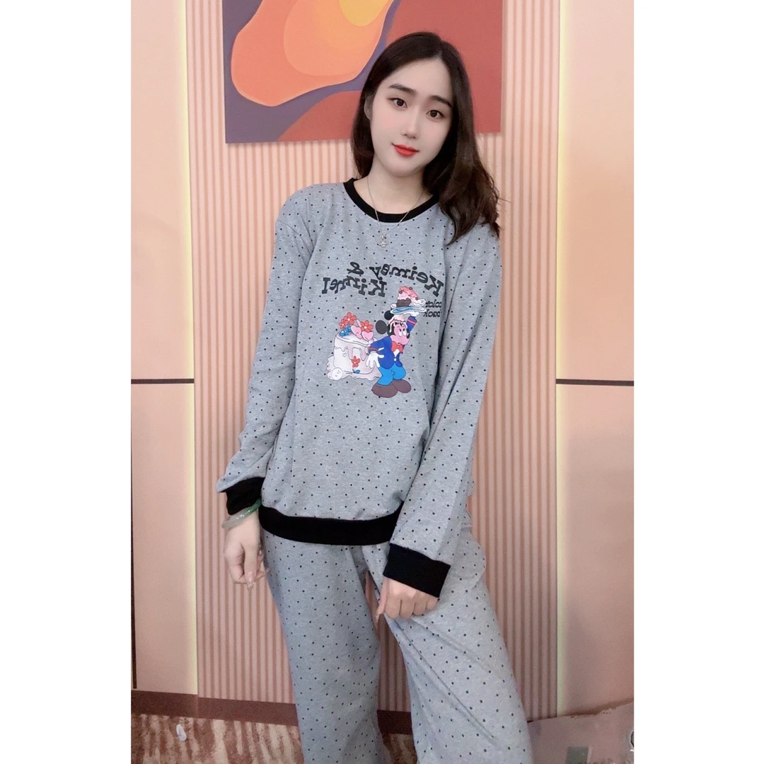 睡衣女冬季新款纯棉长袖长裤韩版甜美时尚家居服套装（潮牌米奇）