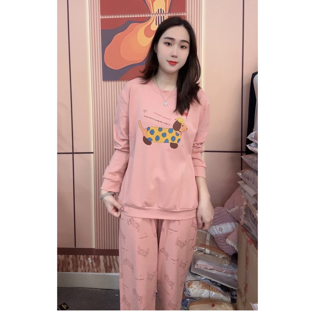 睡衣女冬季新款双面纯棉长袖长裤韩版甜美休闲家居服套装（斑点狗）