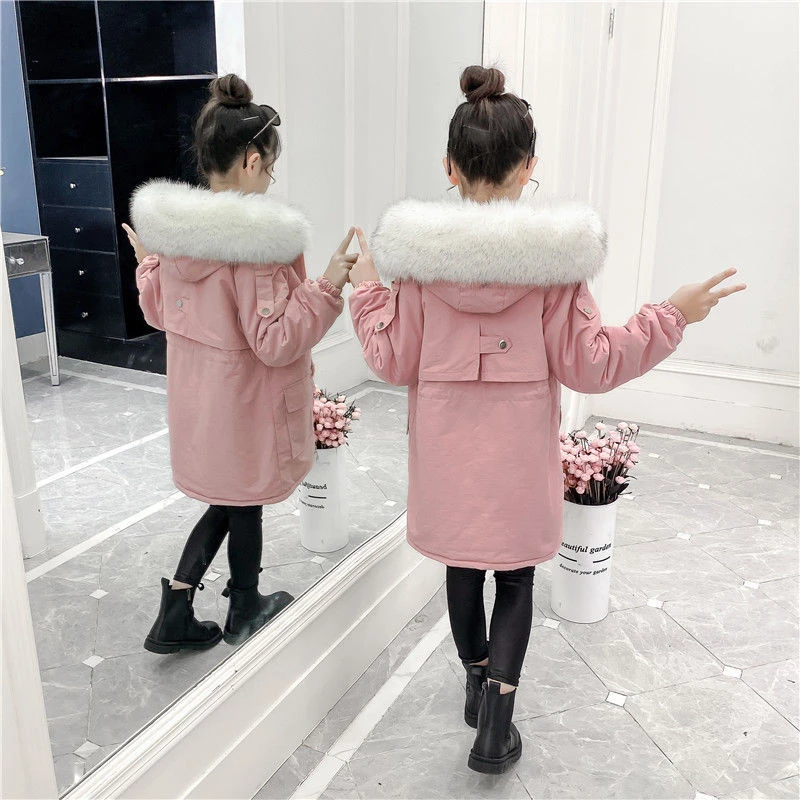 巴拉拉吧女童棉衣2023新款中大童加绒加厚冬装棉袄洋气派克服儿童