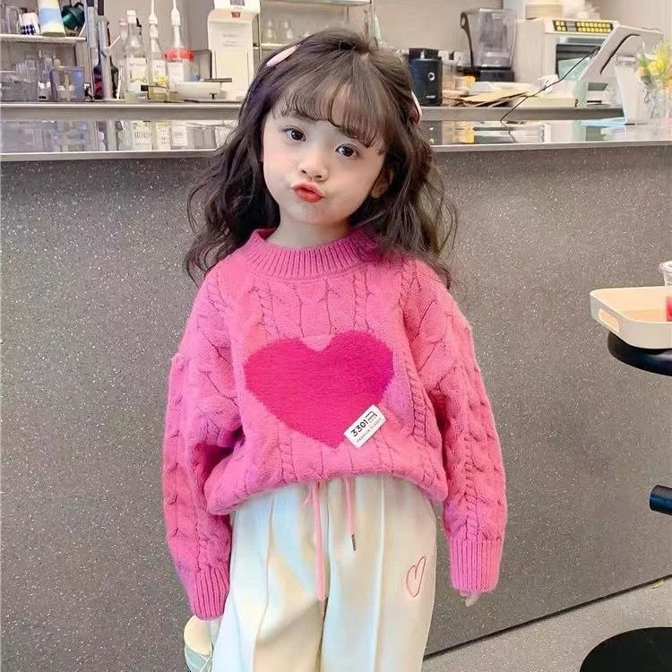 【小扬哥推荐】女童毛衣爱心针织衫长袖秋冬新款韩版洋气宝宝线甜