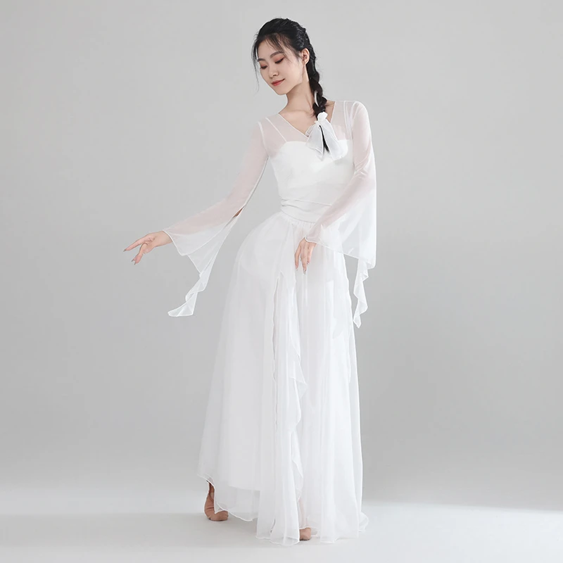 古典舞蹈服女飘逸古风仙气身韵纱衣花瓣裙裤中国舞白色艺考练功服
