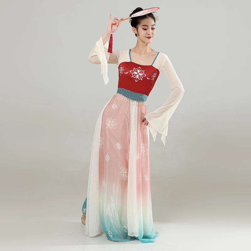 古典舞蹈服装女飘逸古风身韵练功服中国舞演出服连衣裙汉唐舞蹈服
