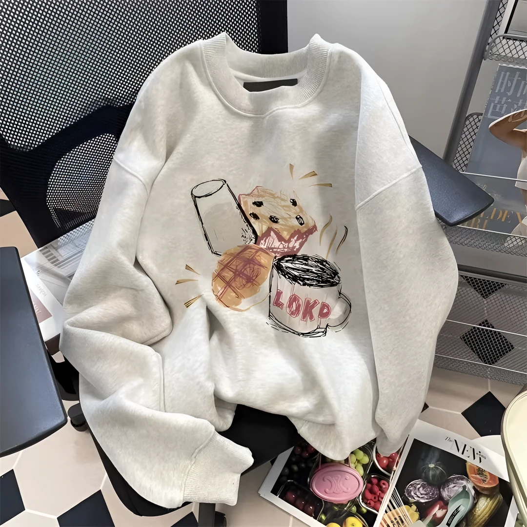 复古oversize新款圆领卫衣男女百搭秋冬季加绒加绒情侣装