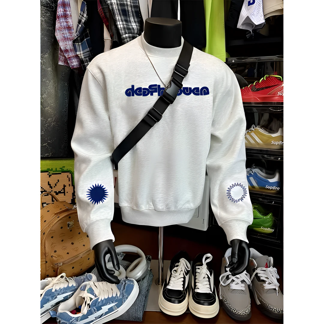 秋冬季圆领卫衣男字母印花潮流ins加绒加厚美式潮牌痞帅长袖外套