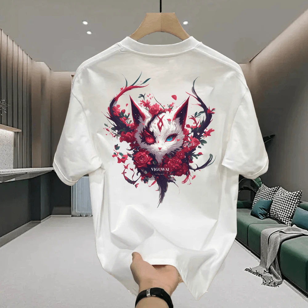 美式痞帅重磅纯棉短袖T恤-玫瑰狐狸 男女潮牌宽松圆领小清新短袖