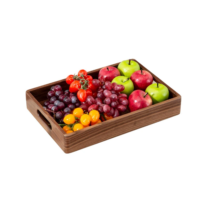 北美黑胡桃木大托盘桌面收纳盒置物实木加高带把手家用