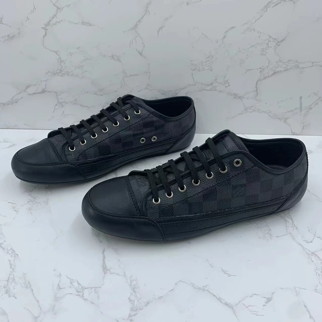 95新 LouisVuitton/路易威登 男士黑色软底休闲棋盘格板鞋42.5码
