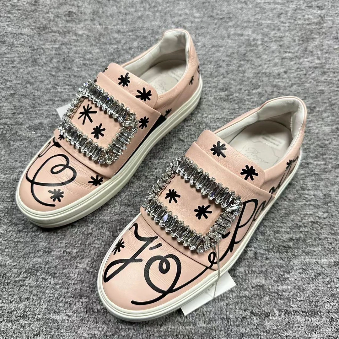 95新 Roger Vivier/罗杰·维威耶 34.5码/折扣 粉色方钻板鞋 542