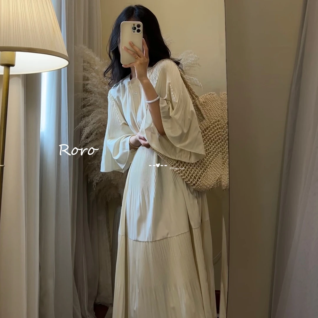 【ROUROU】艺术庄园｜专属 温柔旅游度假百搭压褶大摆连衣裙Ro-2454