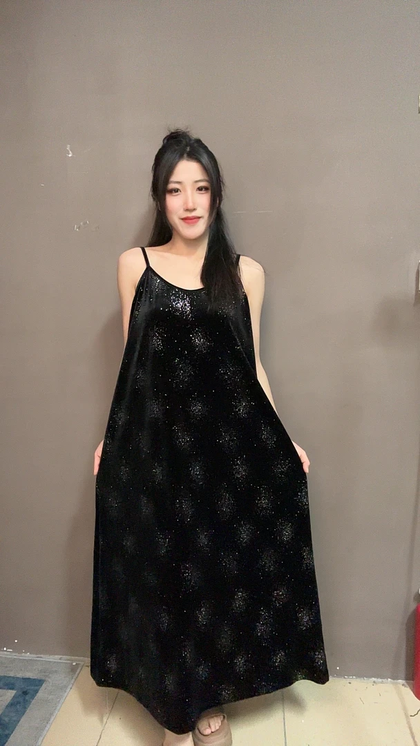 【秋季金丝绒】娥皇 群星闪耀 大码女装吊带连衣裙 均码穿100-200斤
