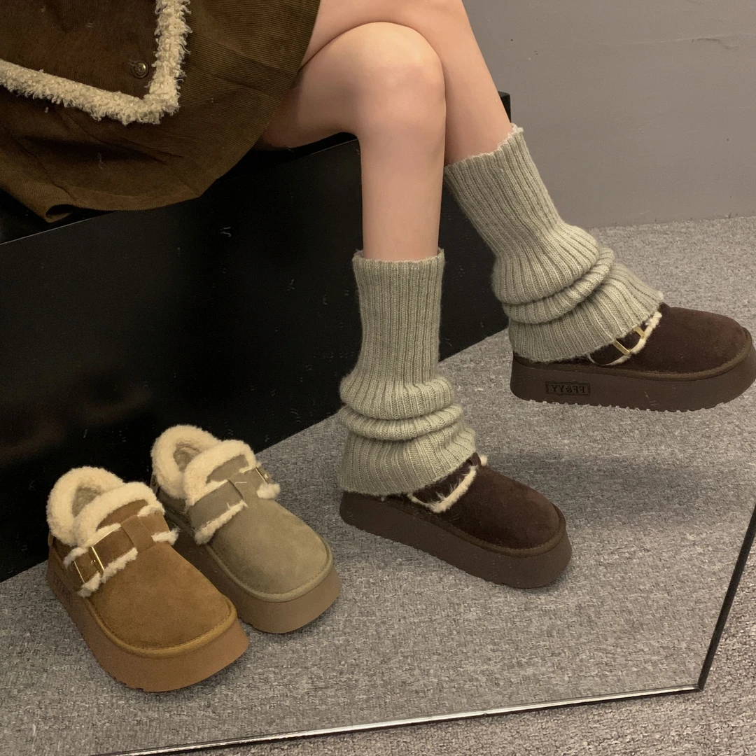 贾不假女士棉鞋2025冬季新款复古百搭厚底勃肯防滑加绒保暖雪地靴